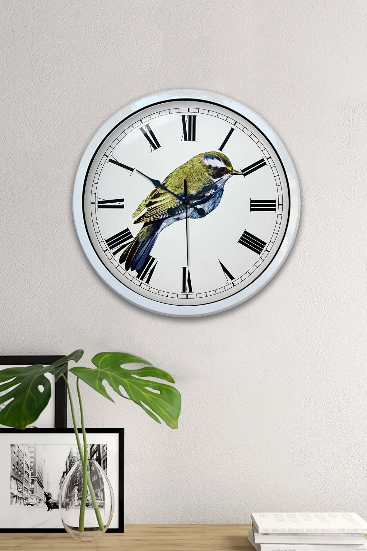 Hediyelik 40 Cm Beyaz Metal Kuş Duvar Saati