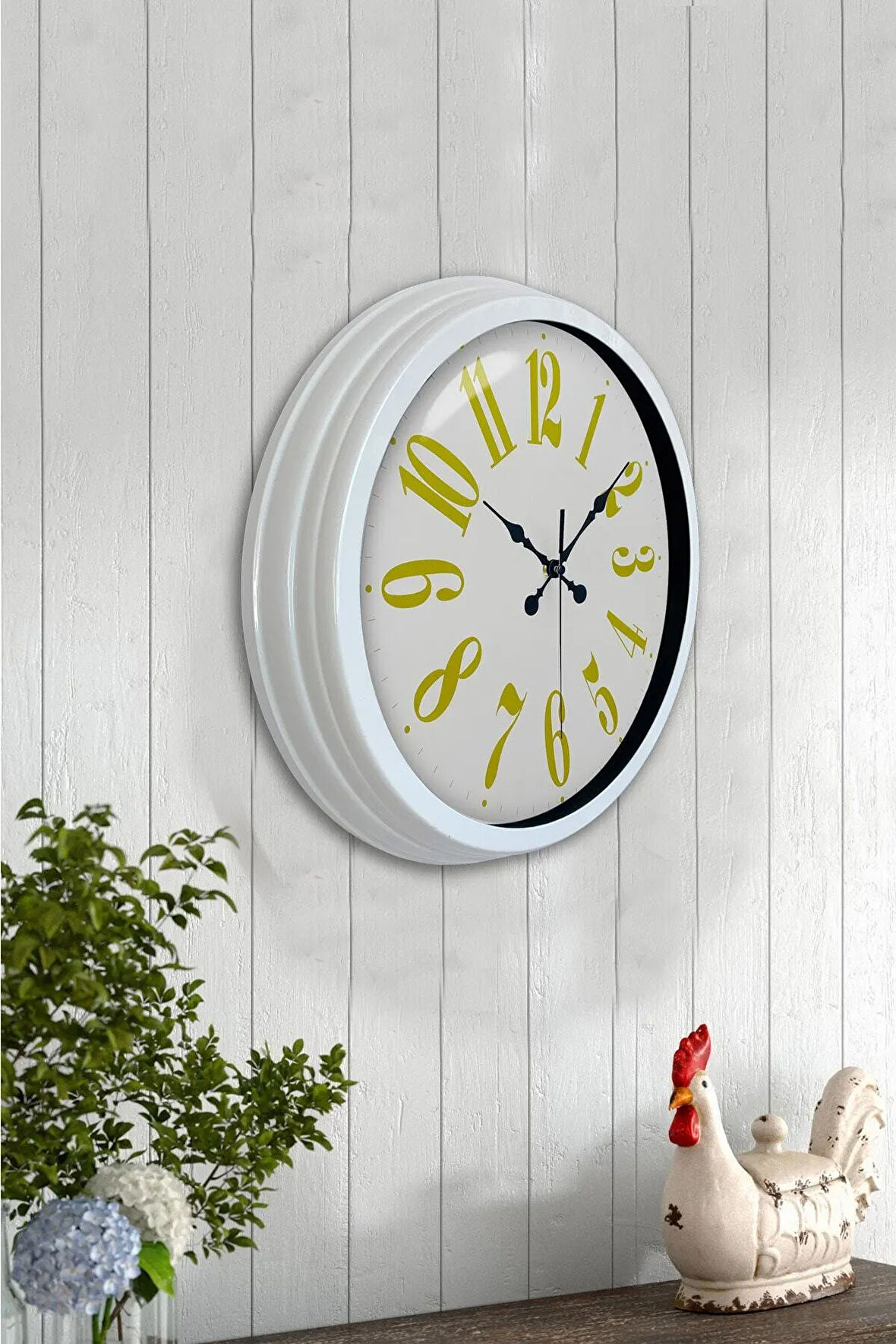 Hediyelik 40 Cm Beyaz Metal Sarı Rakamlı Duvar Saati