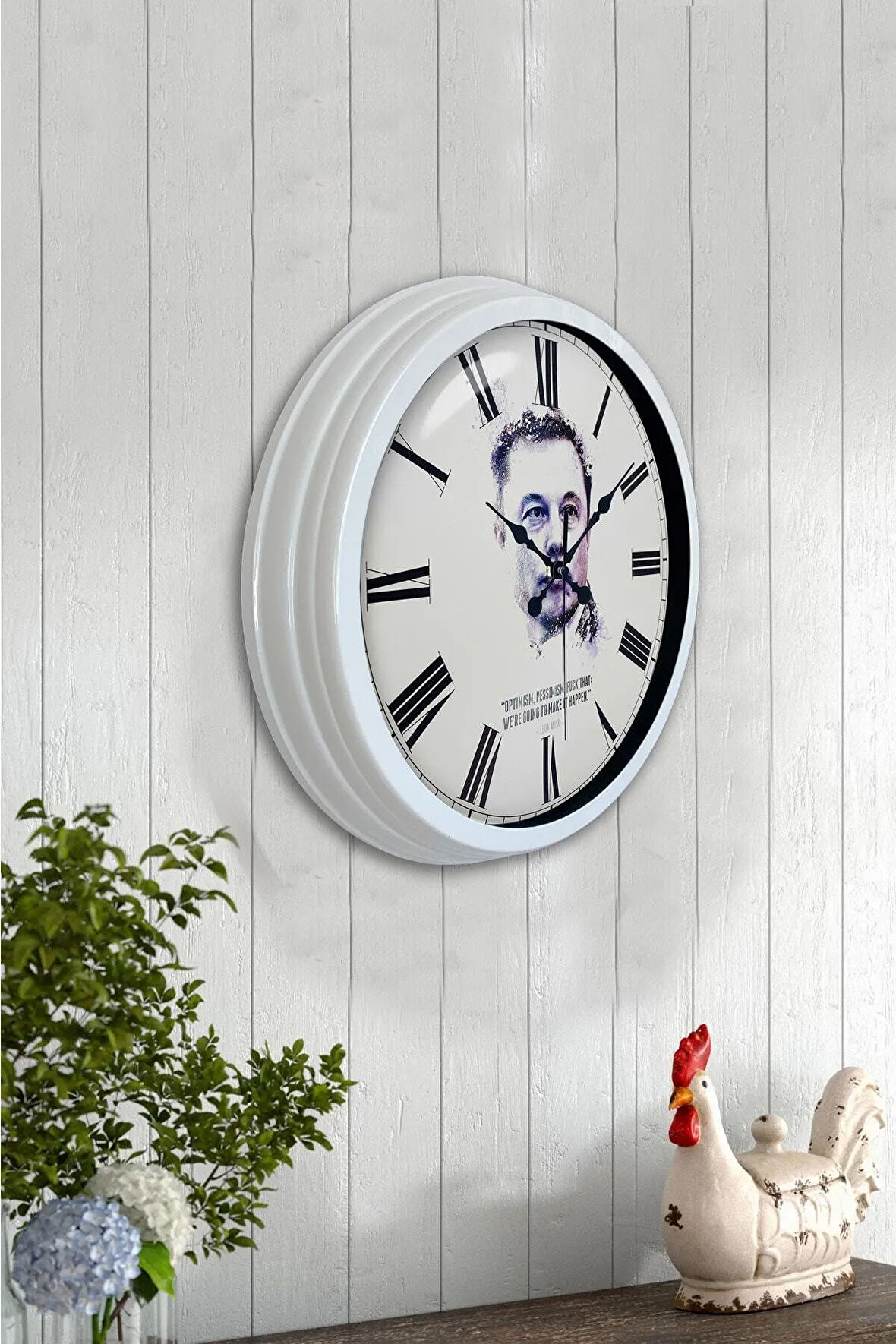 40 Cm Beyaz Metal Elon Musk Duvar Saati