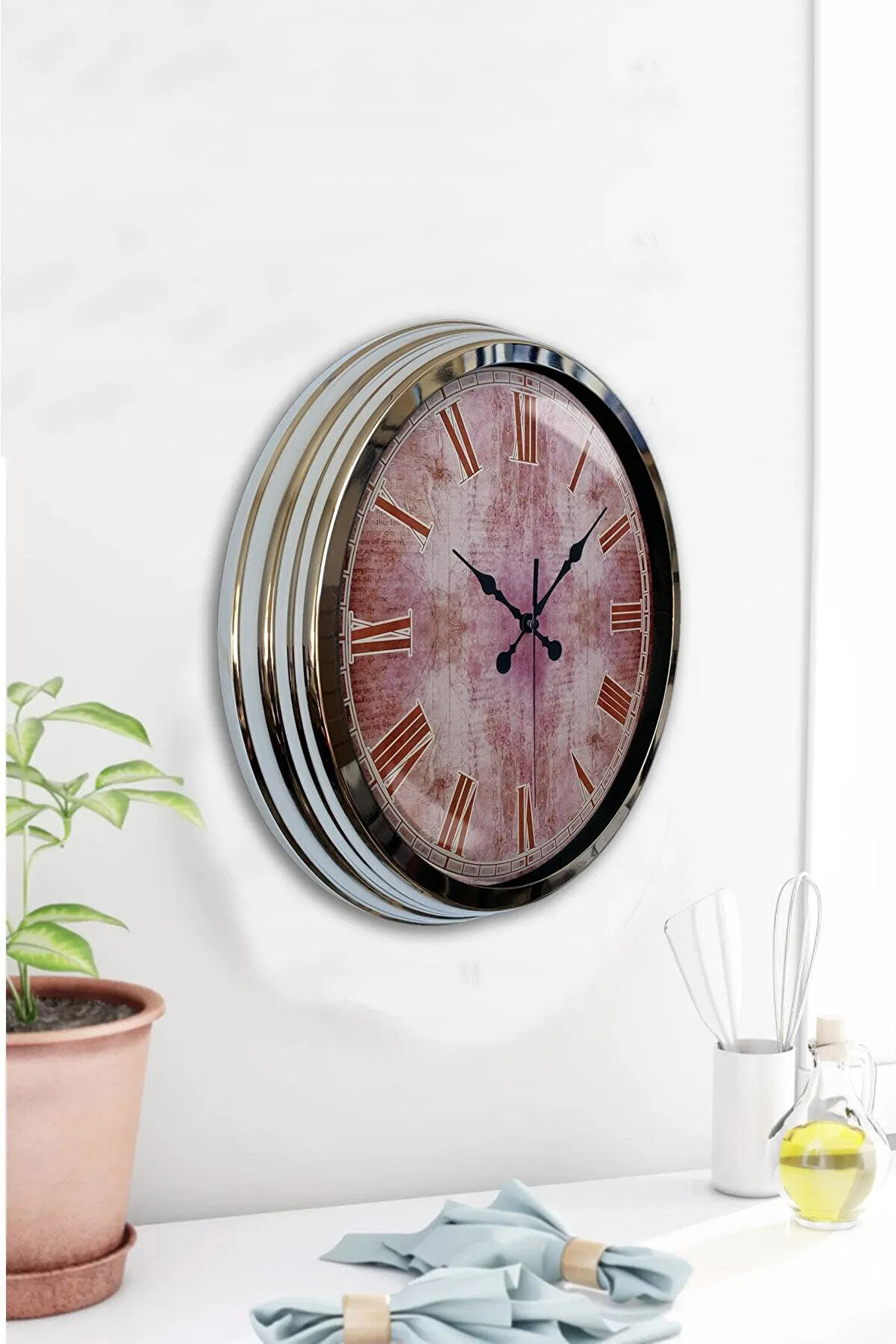 Hediyelik 40 Cm Krom Metal Eros Duvar Saati