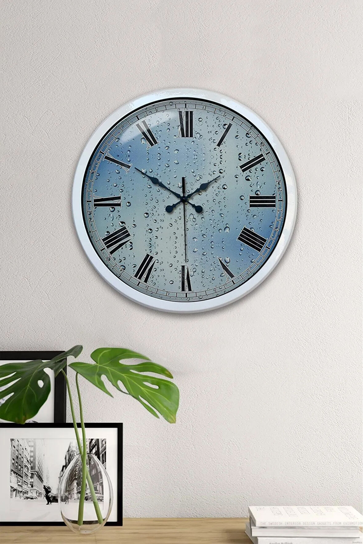 40 Cm Beyaz Metal Yağmur Damlası Duvar Saati