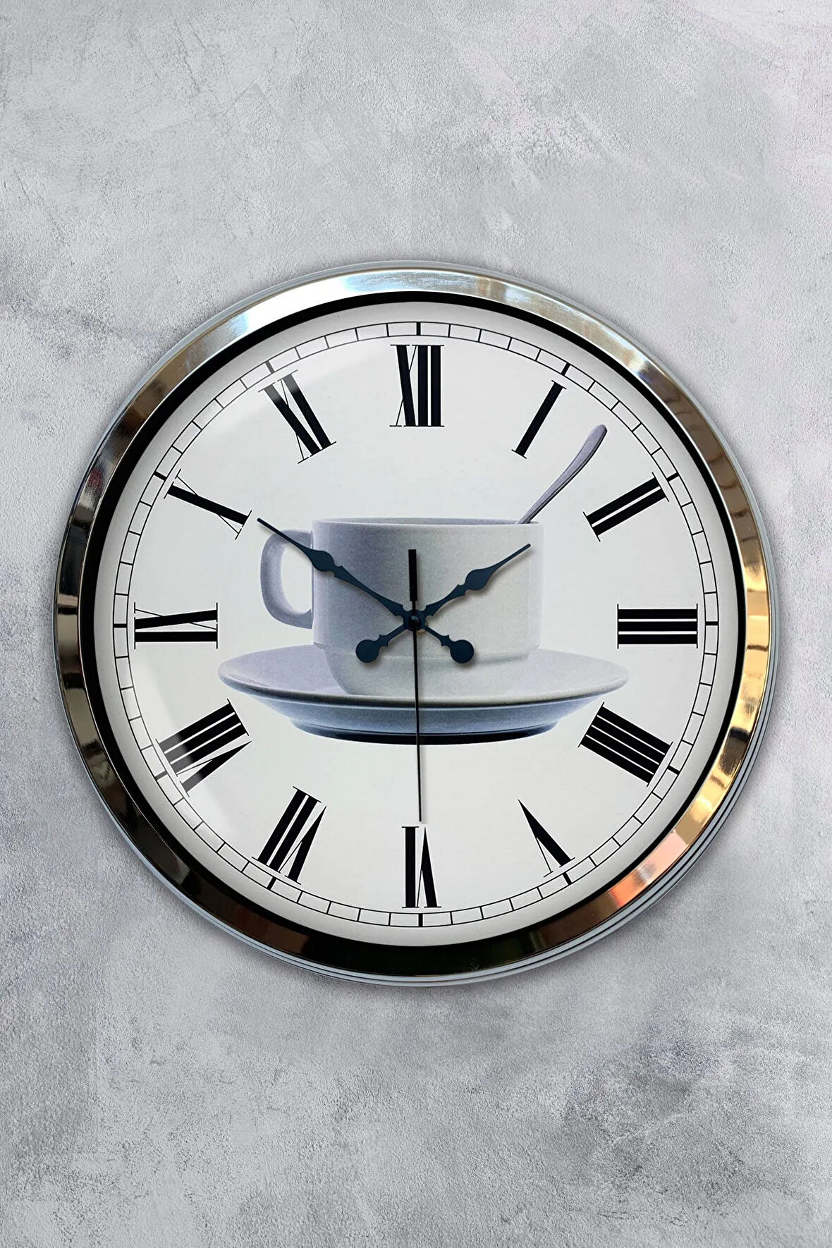 Hediyelik 40 Cm Krom Metal Kahve Duvar Saati