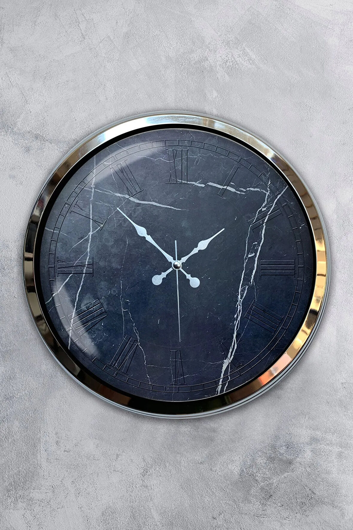 40 Cm Krom Metal Black Marble Duvar Saati