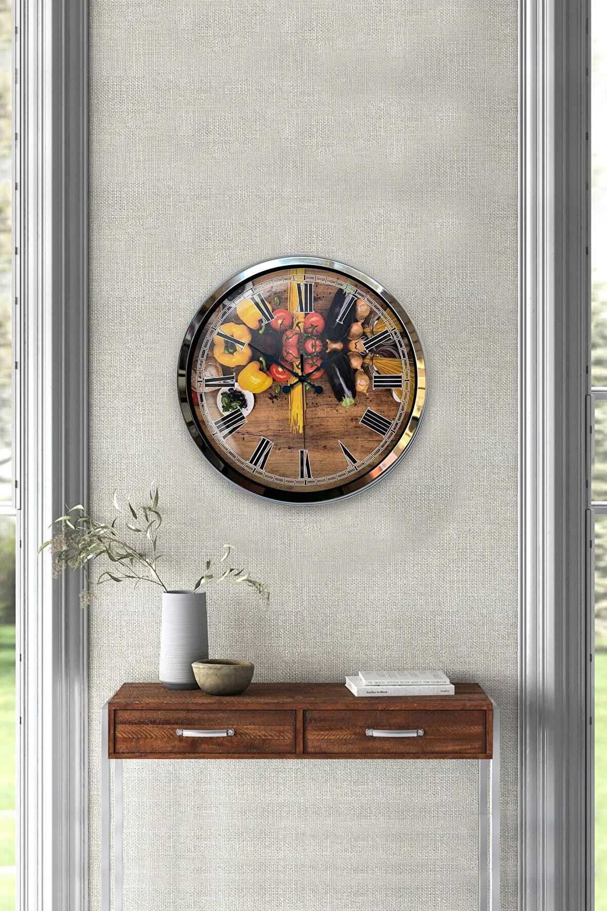 Hediyelik 40 Cm Krom Metal Mutfak Duvar Saati