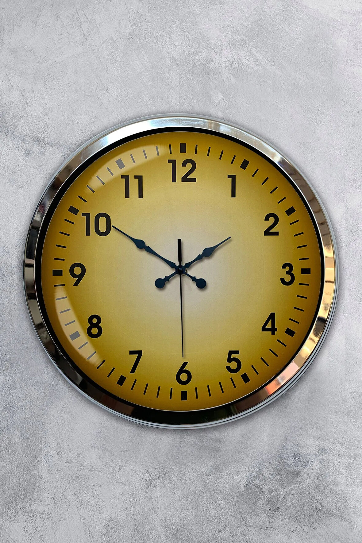 40 Cm Krom Metal Yellow Duvar Saati Hediyelik