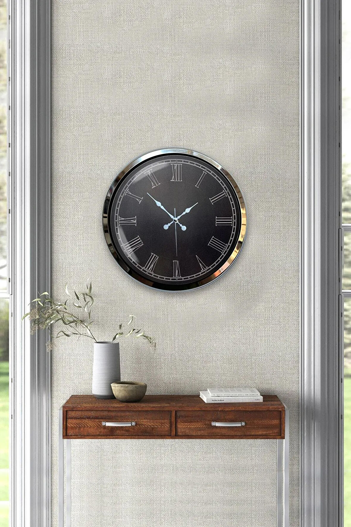Hediyelik 40 Cm Krom Metal Siyah Duvar Saati