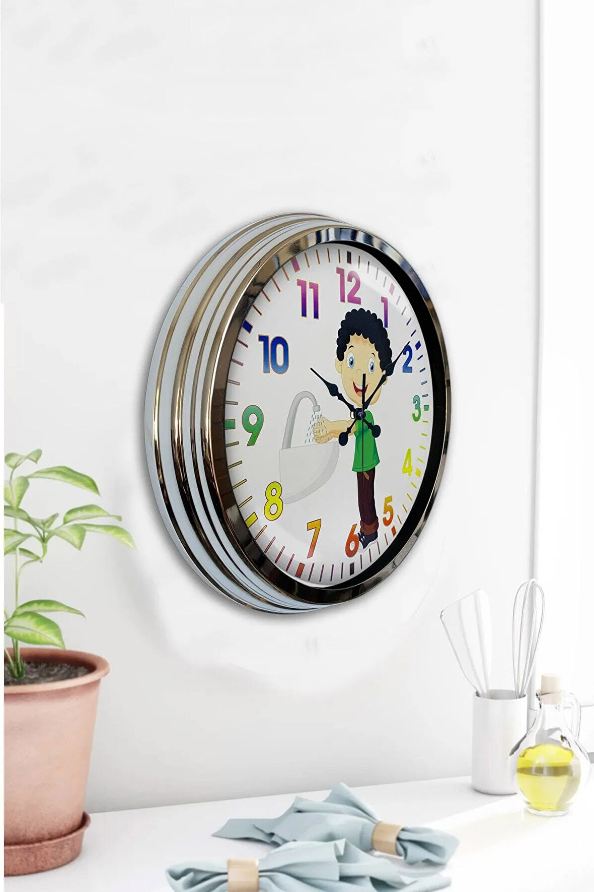 40 Cm Krom Metal Çocuk Odası Duvar Saati