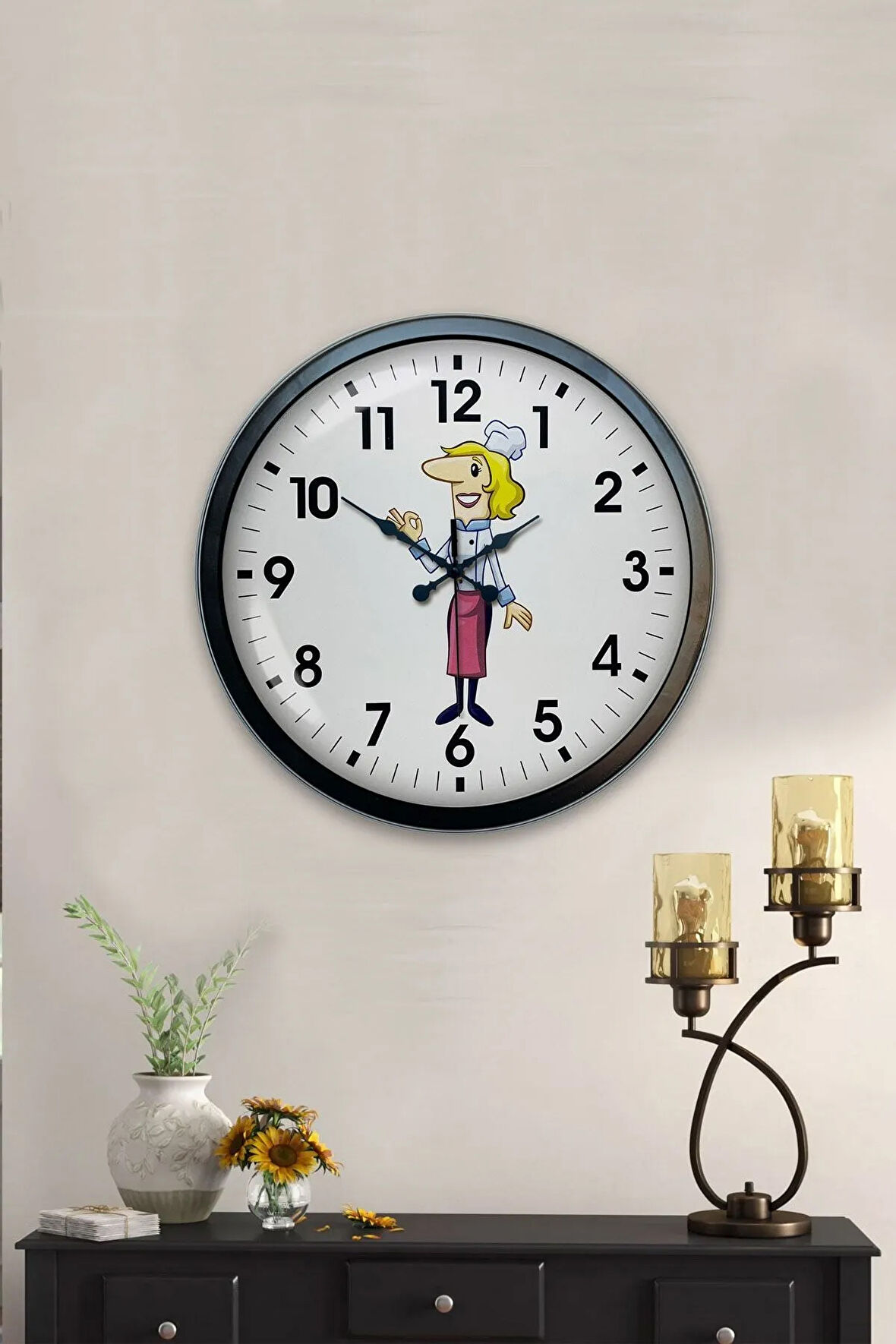 Hediyelik 40 Cm Siyah Metal Mutfak Duvar Saati