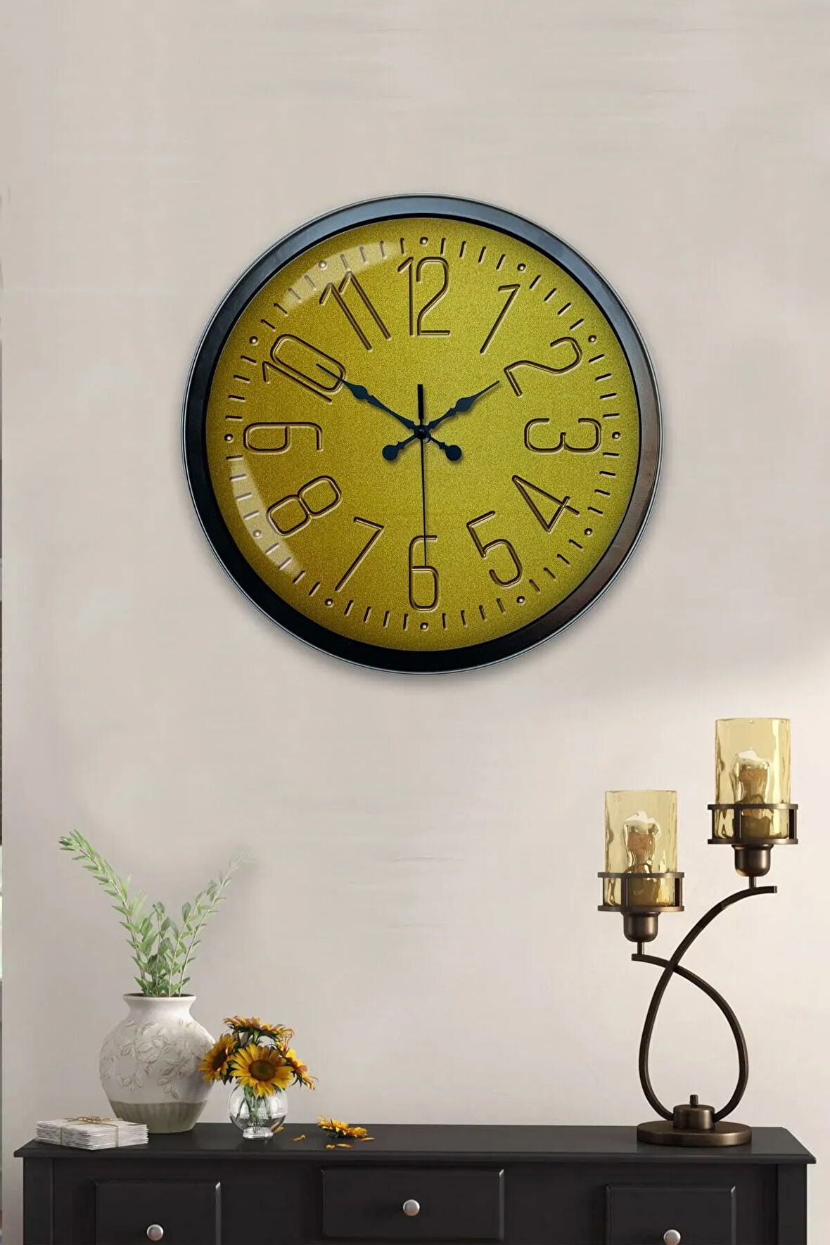 Hediyelik 40 Cm Siyah Metal Yellow Duvar Saati
