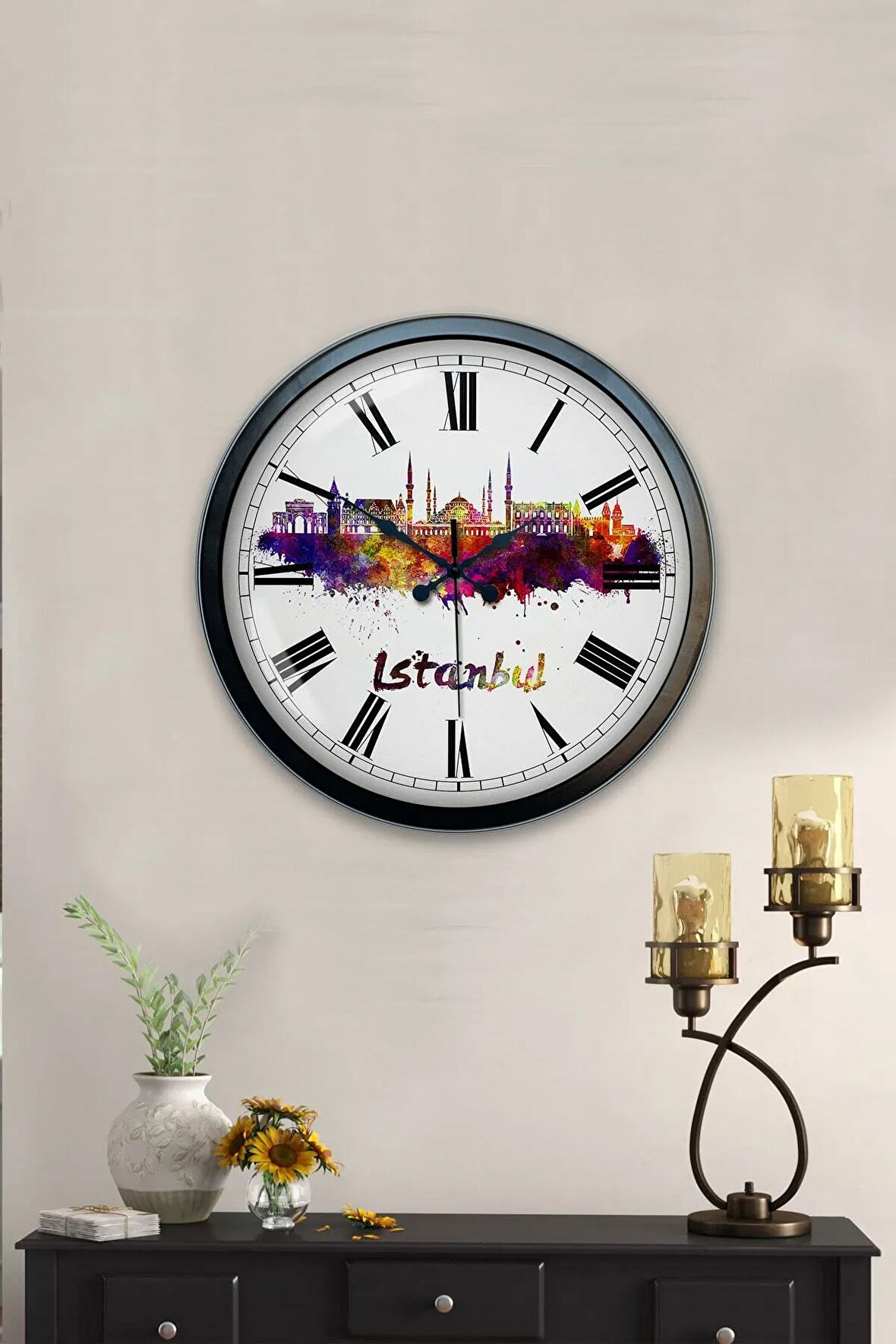 40 Cm Siyah Metal Klasik Araba Duvar Saati