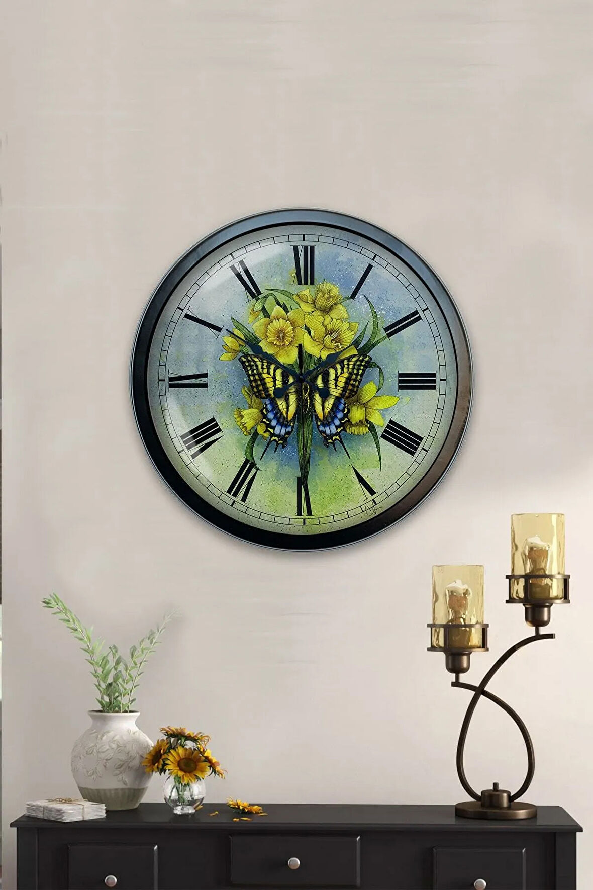 40 Cm Siyah Metal Kreter Duvar Saati