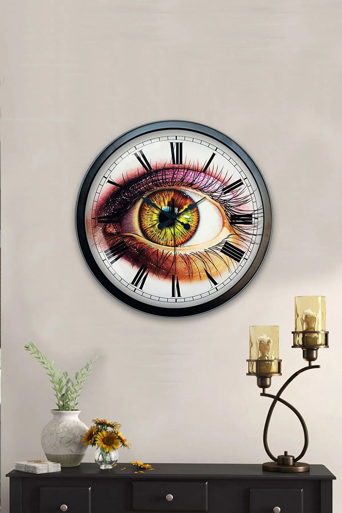 40 Cm Siyah Metal Eskitme Duvar Saati