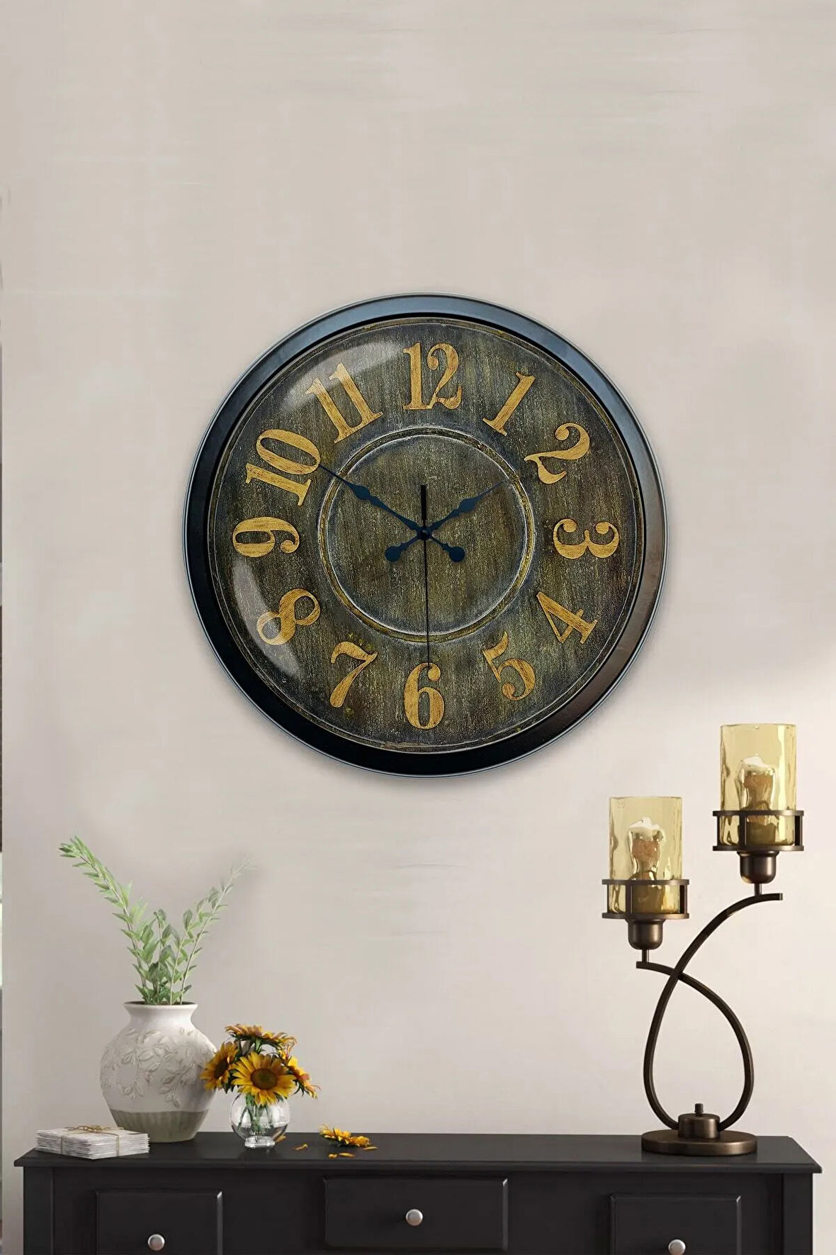 Hediyelik 40 Cm Siyah Metal Dekoratif Duvar Saati