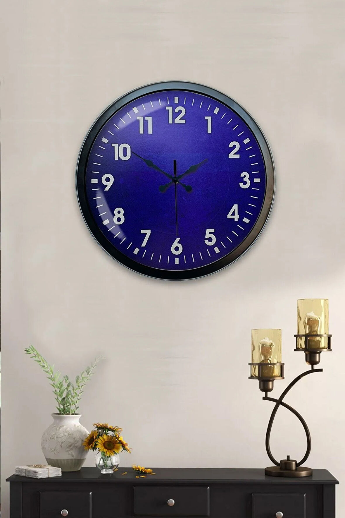 40 Cm Siyah Metal Çiçek Duvar Saati