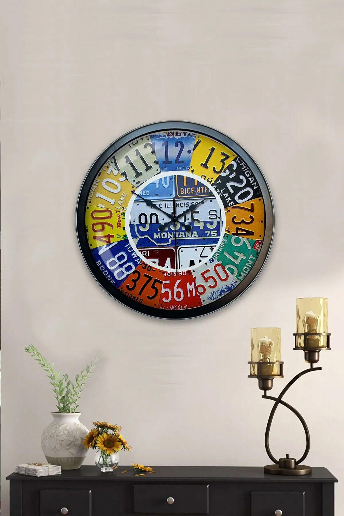 40 cm Siyah Metal Kurt Duvar Saati