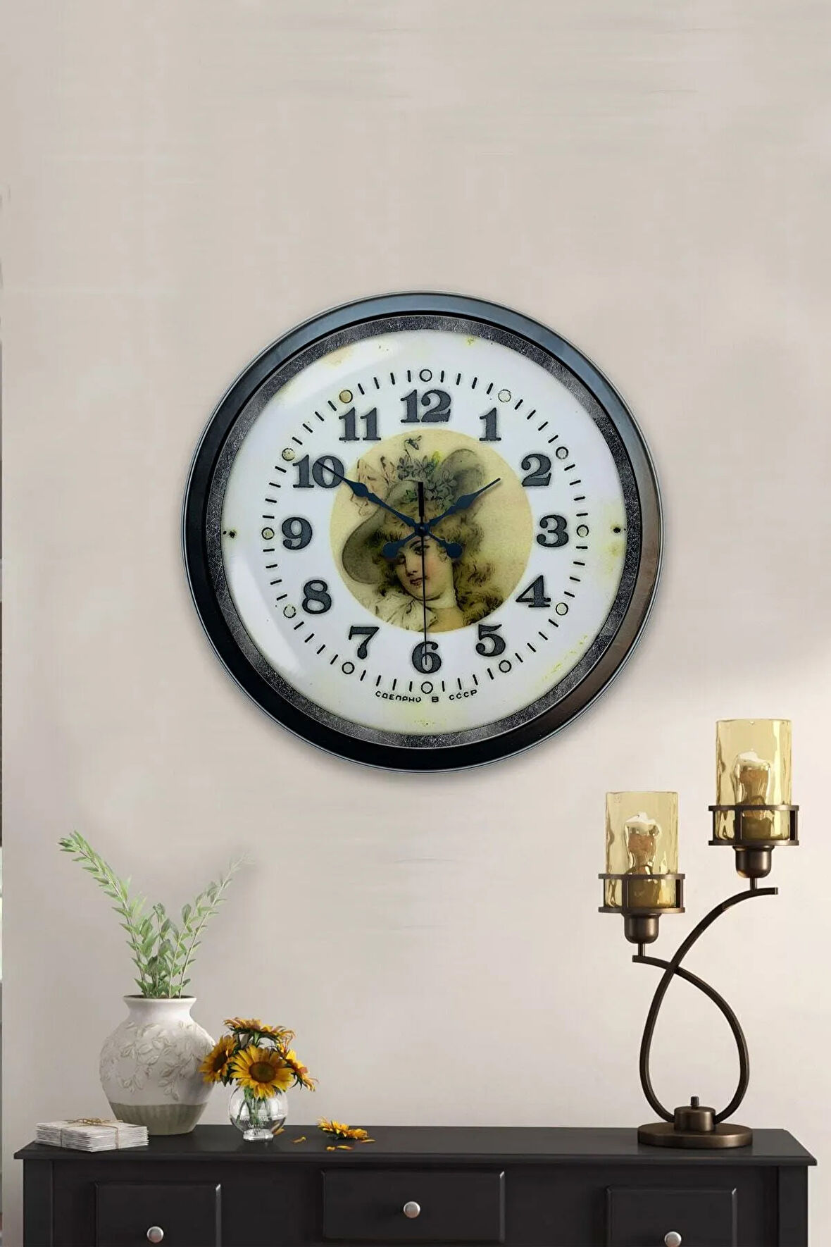 40 Cm Siyah Metal Kuş Çizim Duvar Saati