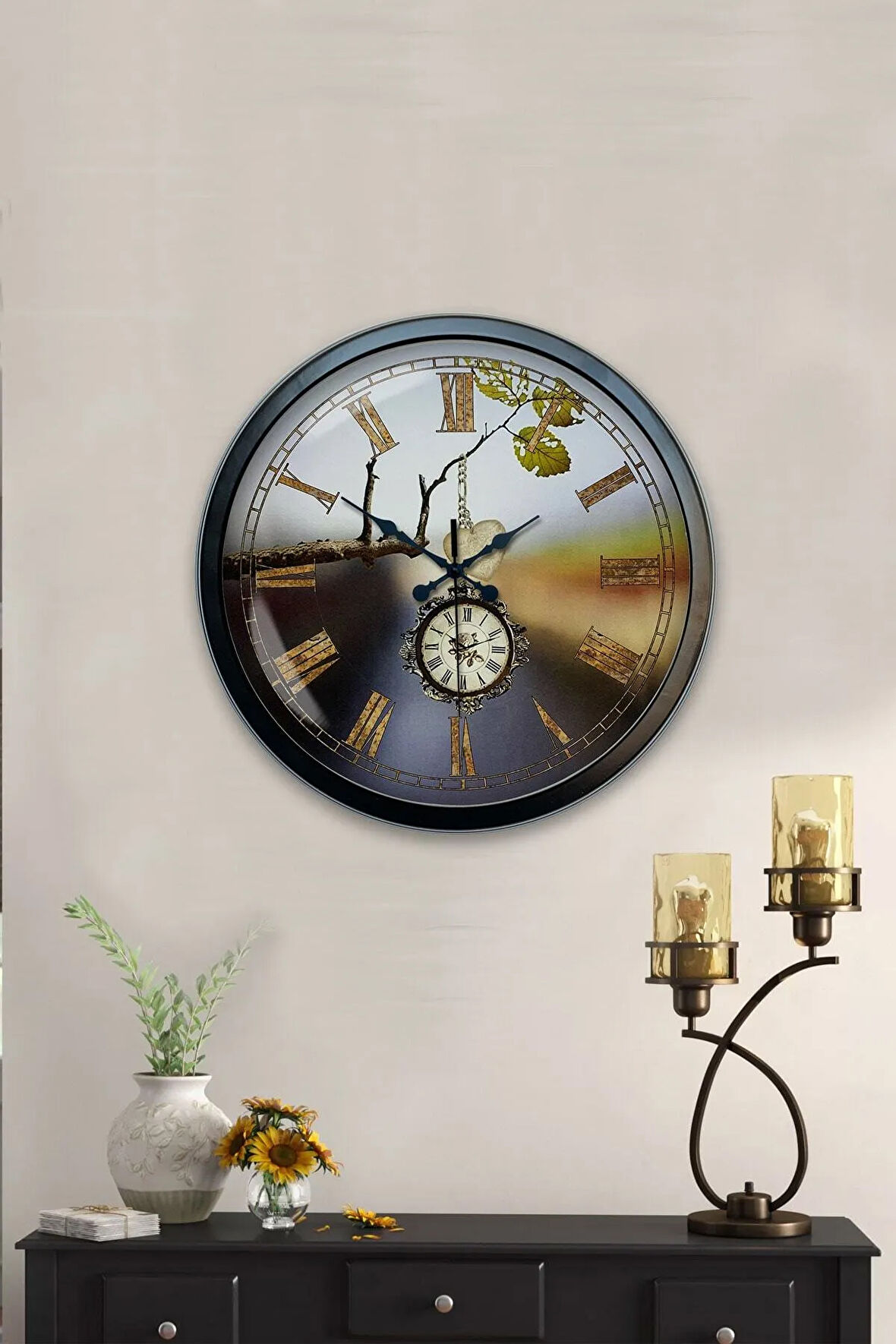 40 Cm Siyah Metal Kayıp Duvar Saati