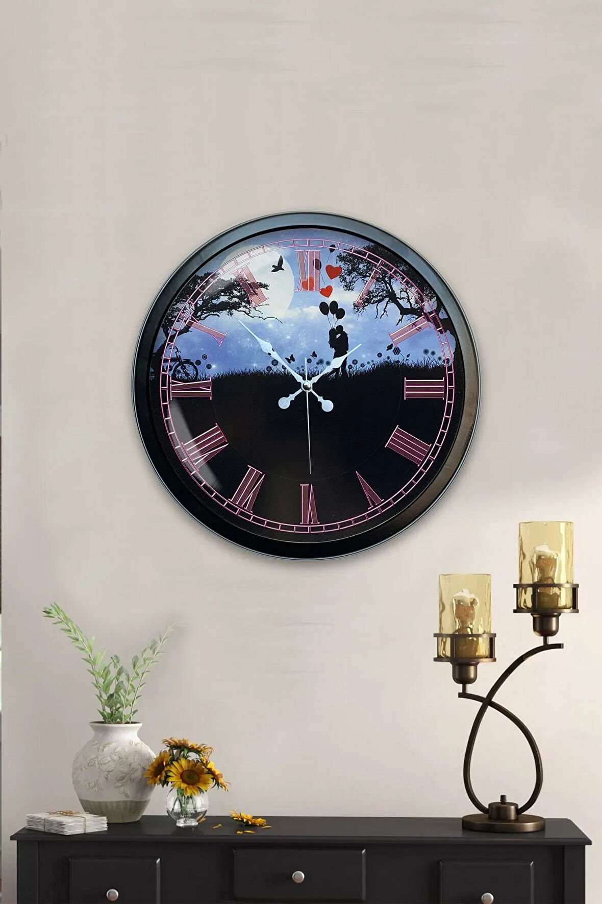 40 cm Siyah Metal Vahşi Doğa Duvar Saati