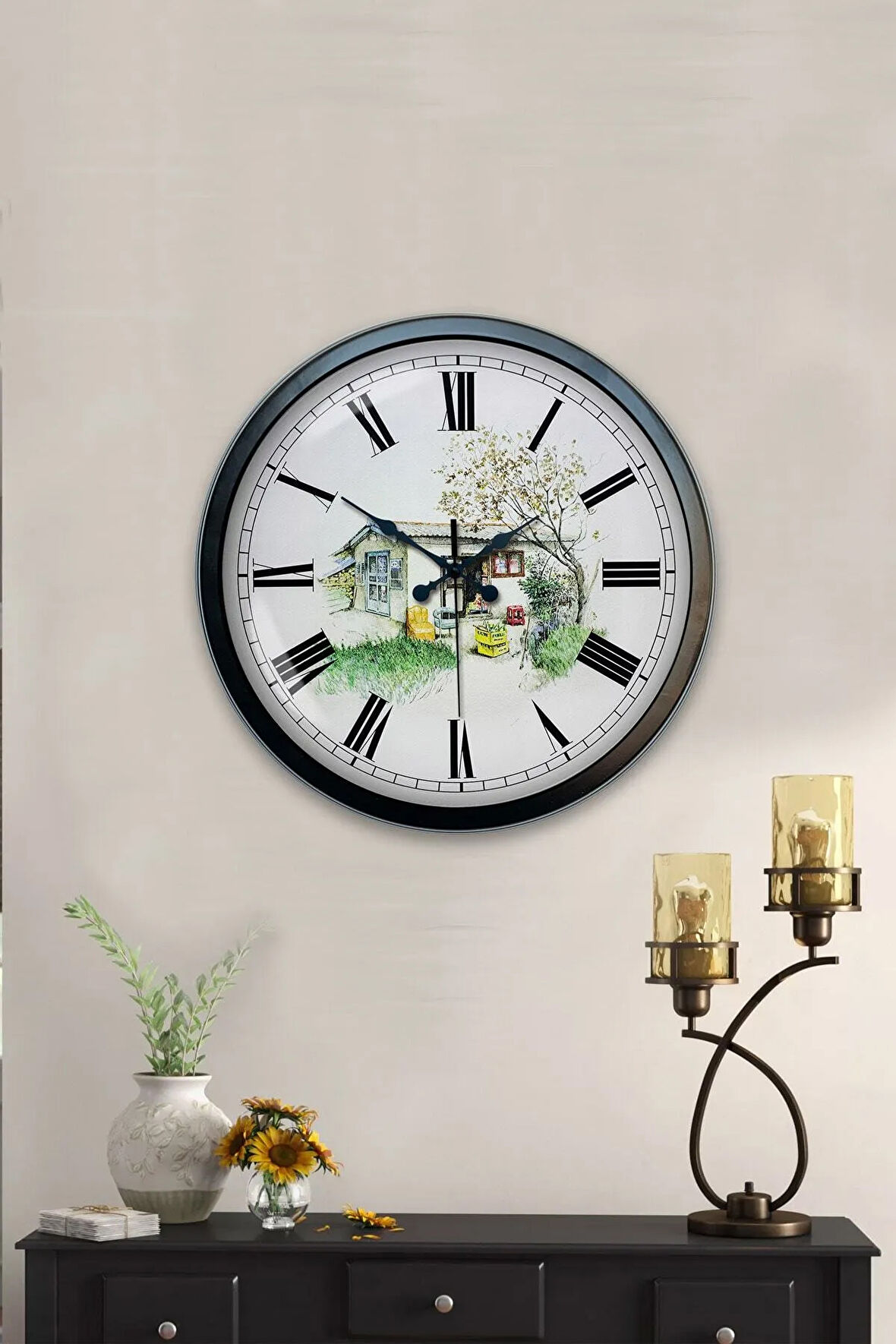 40 Cm Siyah Metal Geyik Duvar Saati