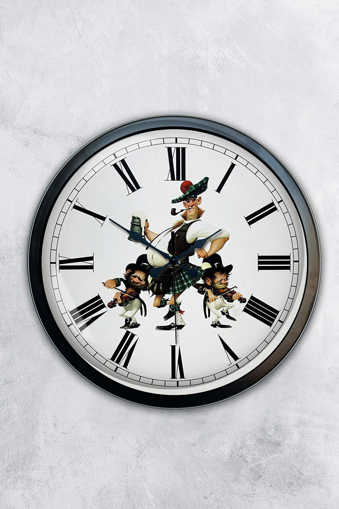 40 Cm Siyah Metal Köpek Duvar Saati