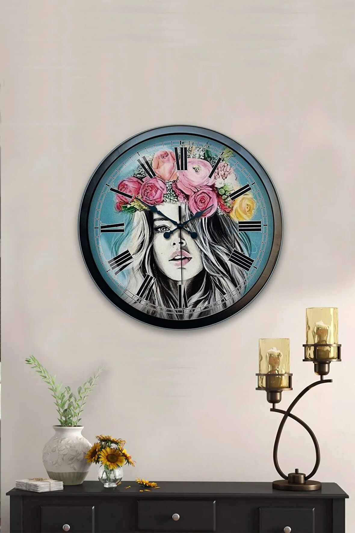 40 Cm Siyah Metal Eskitme Duvar Saati