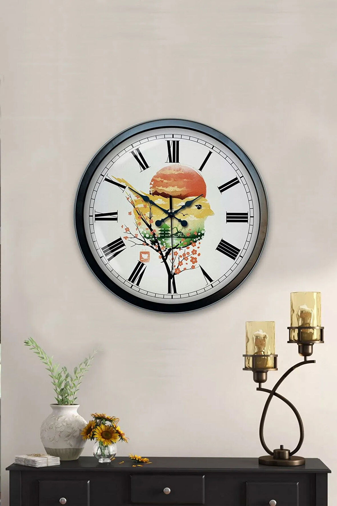 40 Cm Siyah Metal Fatih Sultah Mehmet Duvar Saati