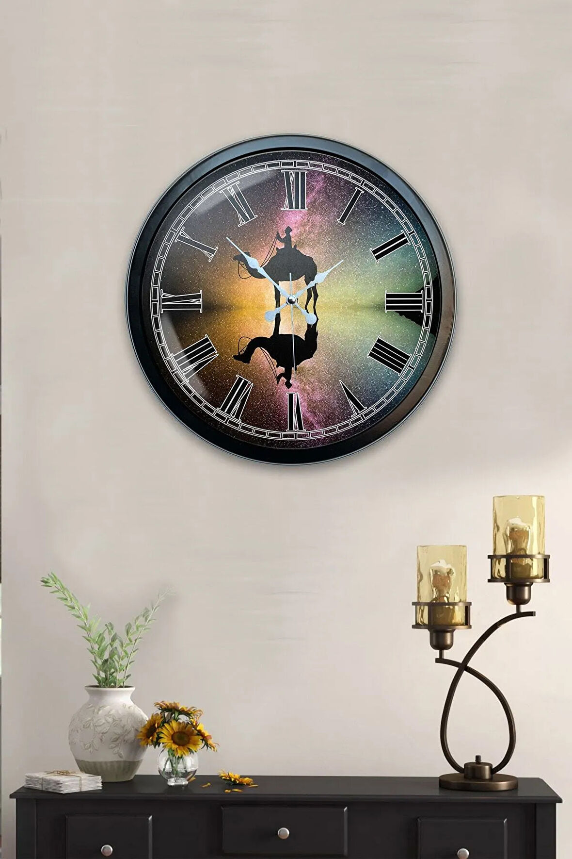 Hediyelik 40 Cm Siyah Metal Eskitme Duvar Saati