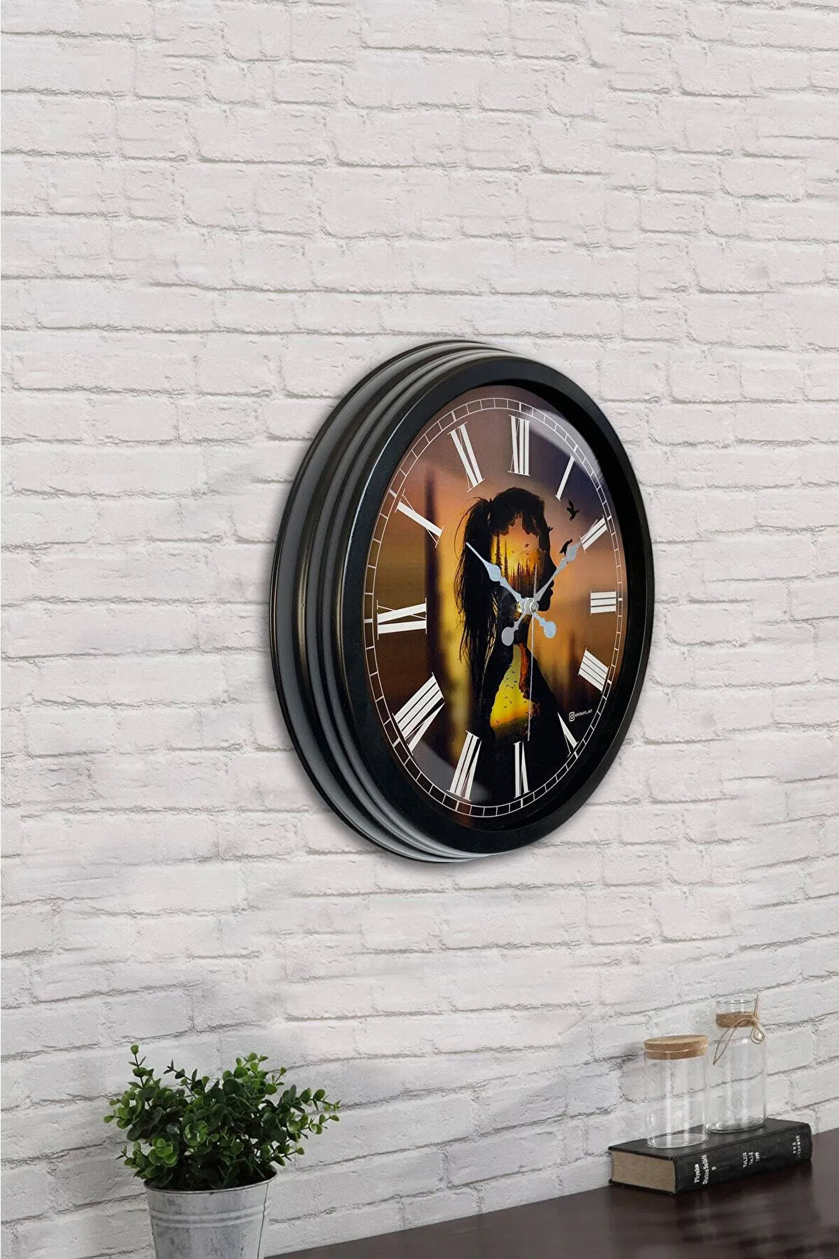 Hediyelik 40 Cm Siyah Metal Doğa Duvar Saati