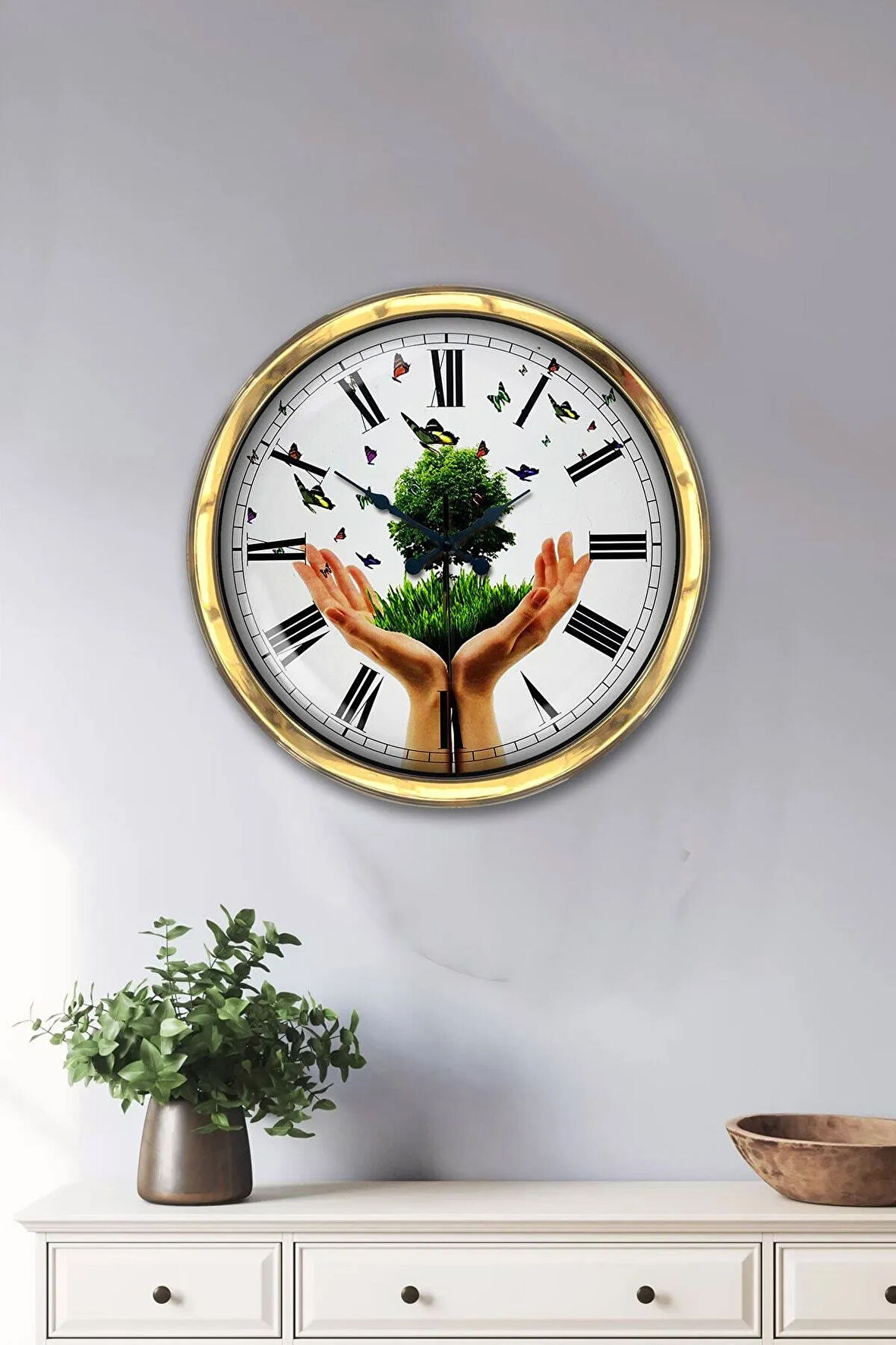 Hediyelik 40 Cm Gold Metal Iklim Temalı Duvar Saati Clock