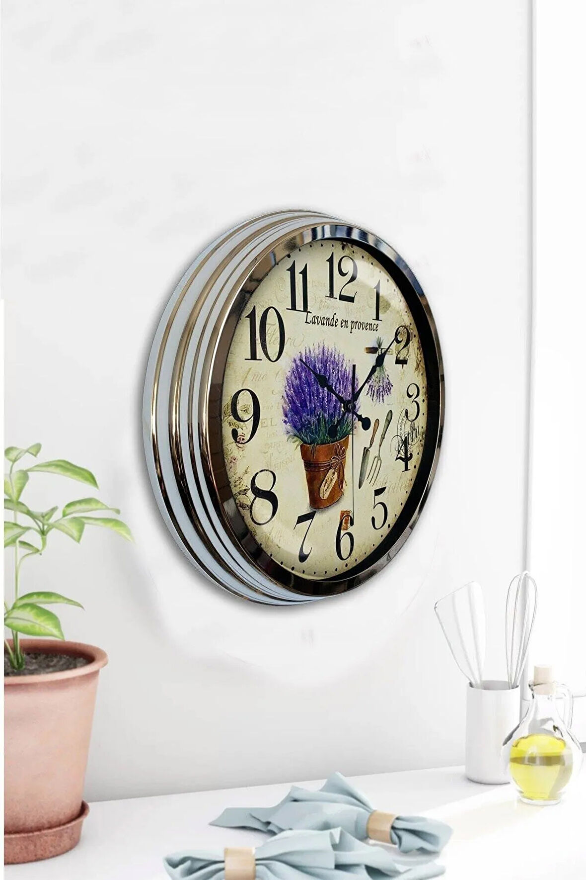 Hediyelik Dekoratif 40 Cm Krom Metal Dekoratif Duvar Saati