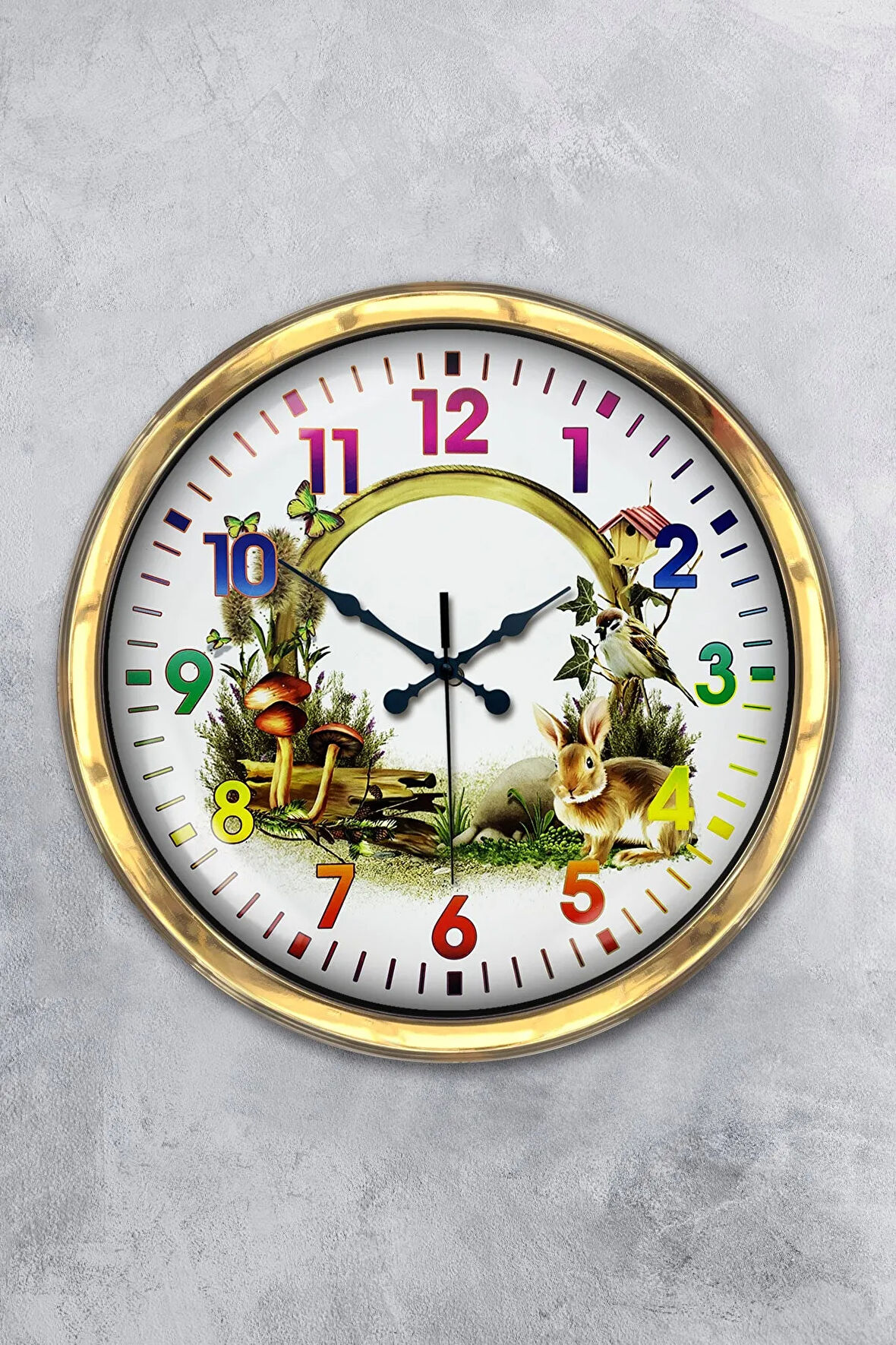 Hediyelik 40 cm Gold Metal Doğal Orman Yaşam Duvar Saati