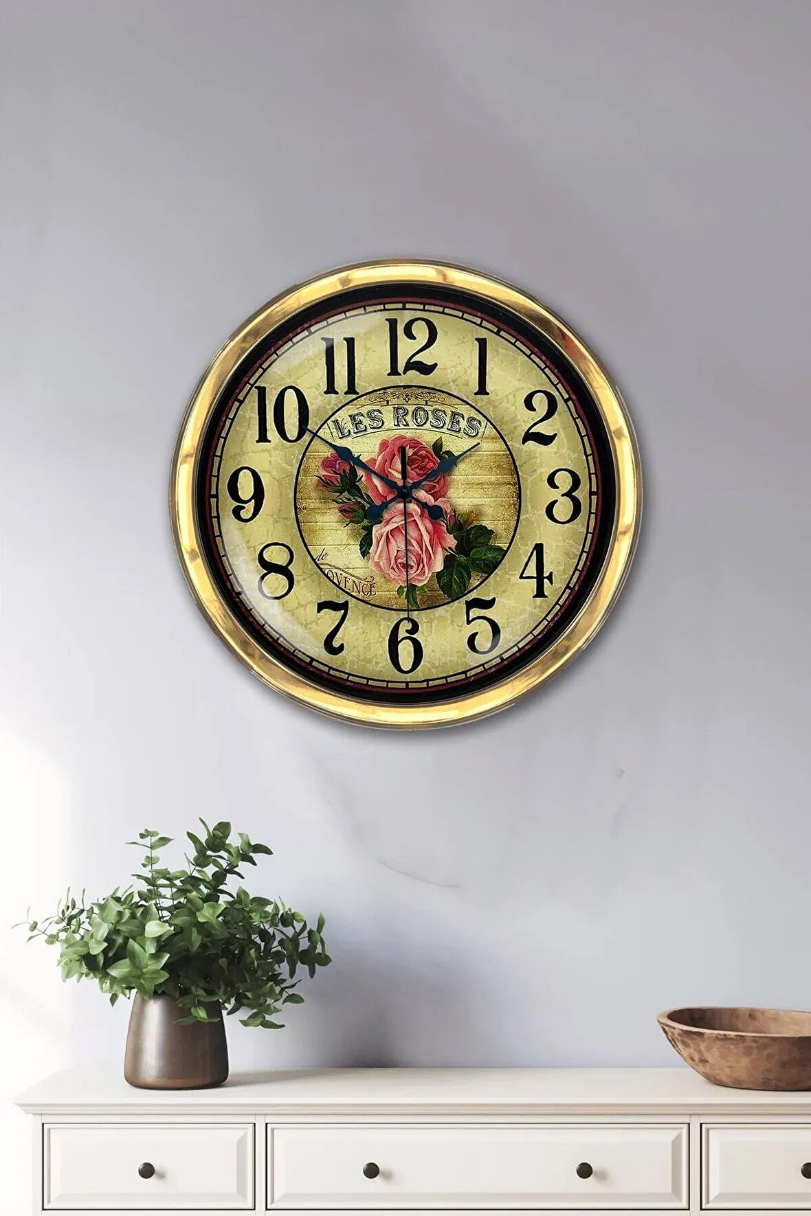 Hediyelik 40 Cm Gold Metal Ross Gold Gül Duvar Saati Clock