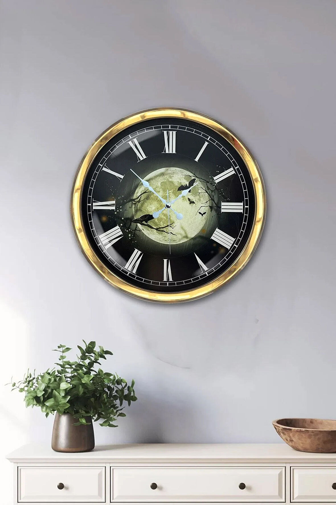 Hediyelik 40 Cm Gold Metal Gece Duvar Saati