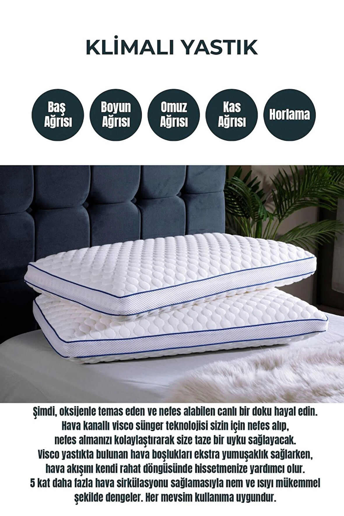 Tago Home Air Comfort Klimalı Hava Kanallı Ortopedik Visco Yastık