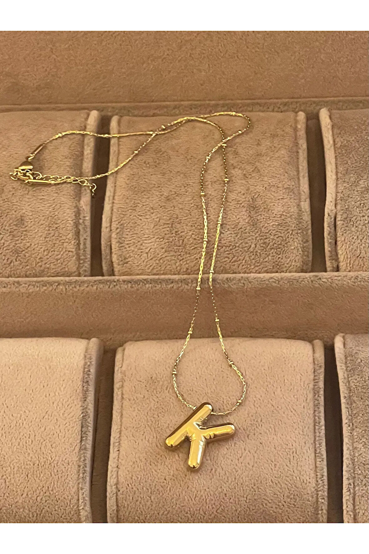 316 L K Harfi Çelik Balon Kolye , Çelik Harfli Kolye , Gold Çelik Kolye
