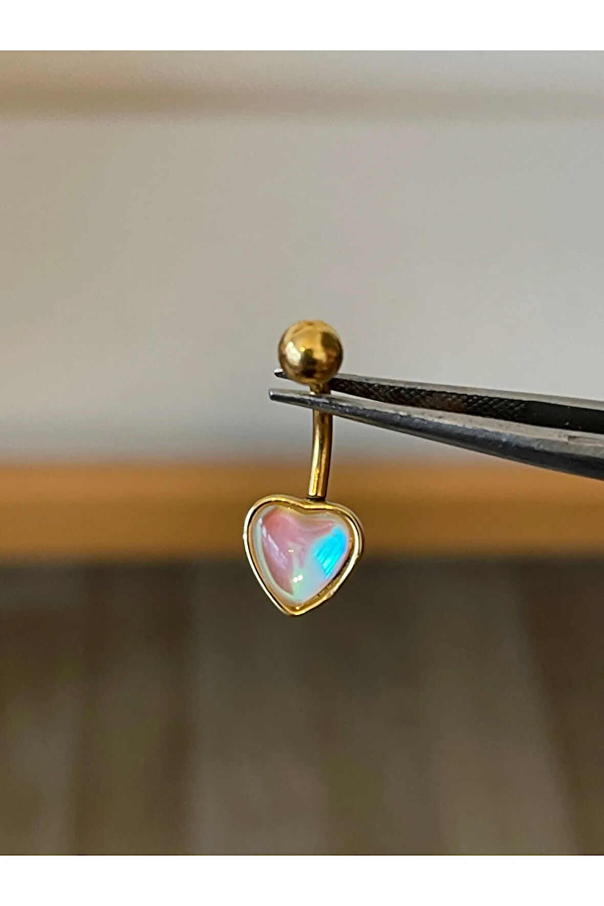 316 L Cerrahi Çelik Hareli Kalp Detaylı Göbek Piercingi