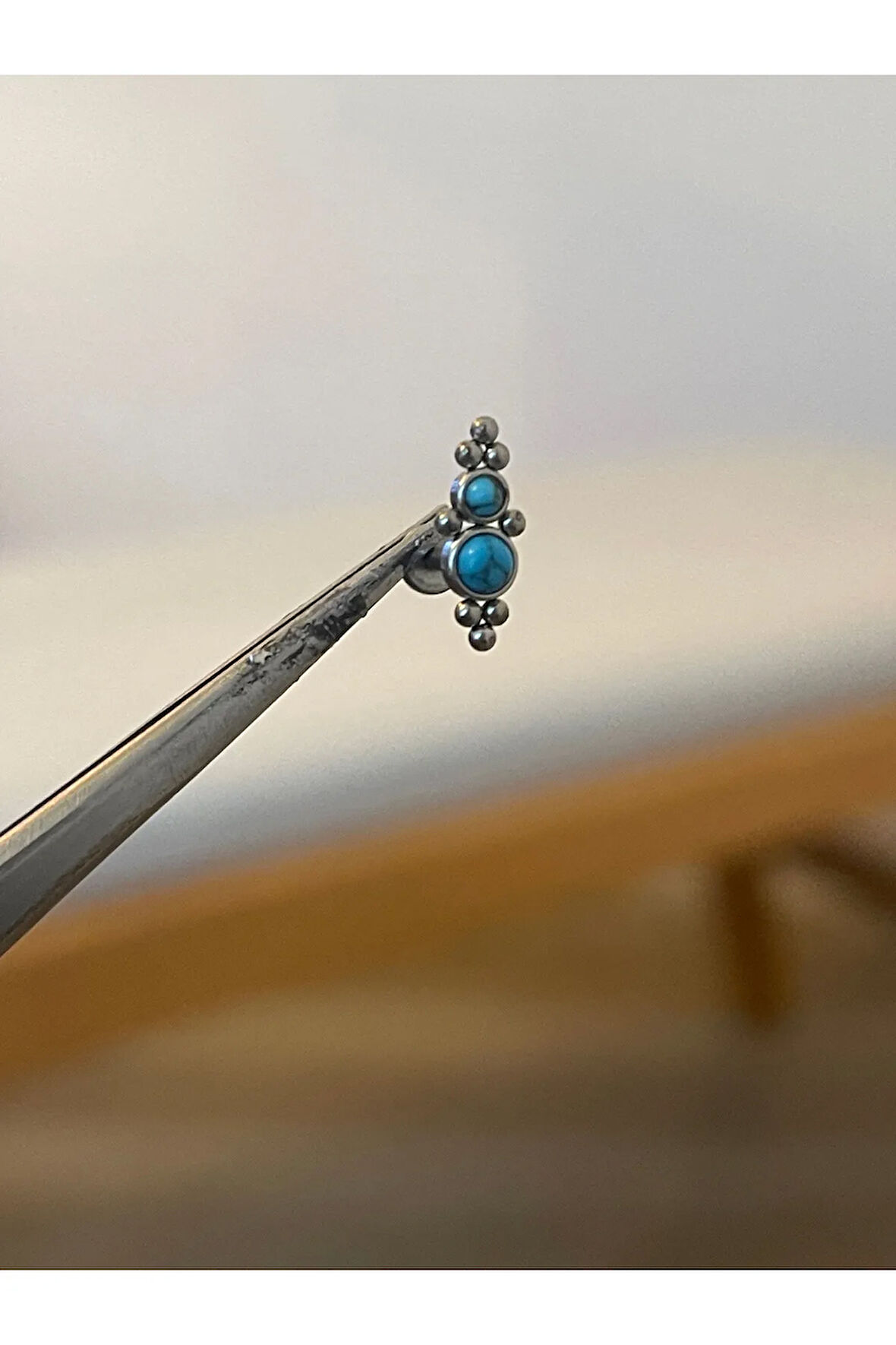 316 L Cerrahi Çelik Turkuaz Mavi Taşlı Altın Tragus Helix Kıkırdak Dudak Piercingi