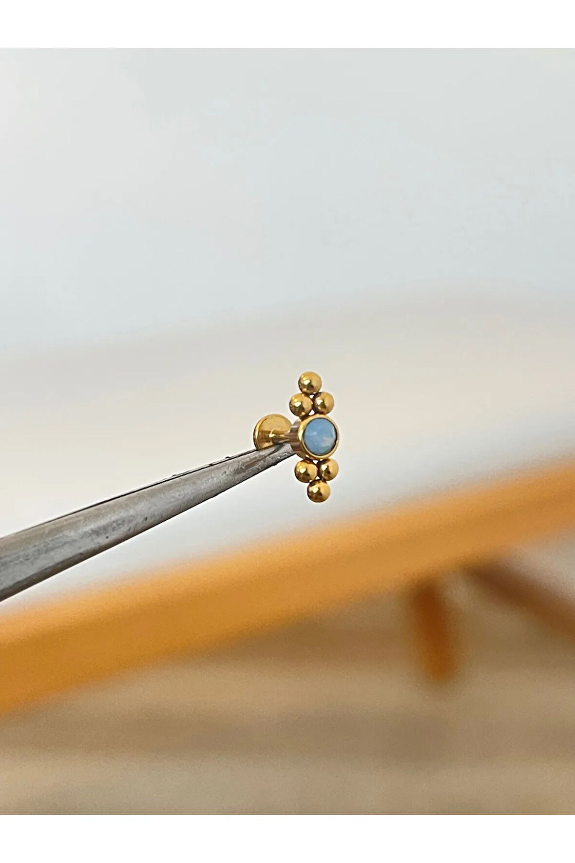 316 L Cerrahi Çelik Opal Taşlı Gold Conch Kıkırdak Helix Dudak Tragus Piercingi