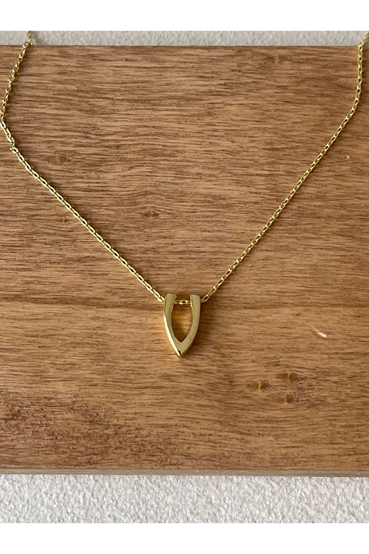 925 Ayar Gümüş Gold Renk V Harfi Kolye Harfli Kolye 45cm
