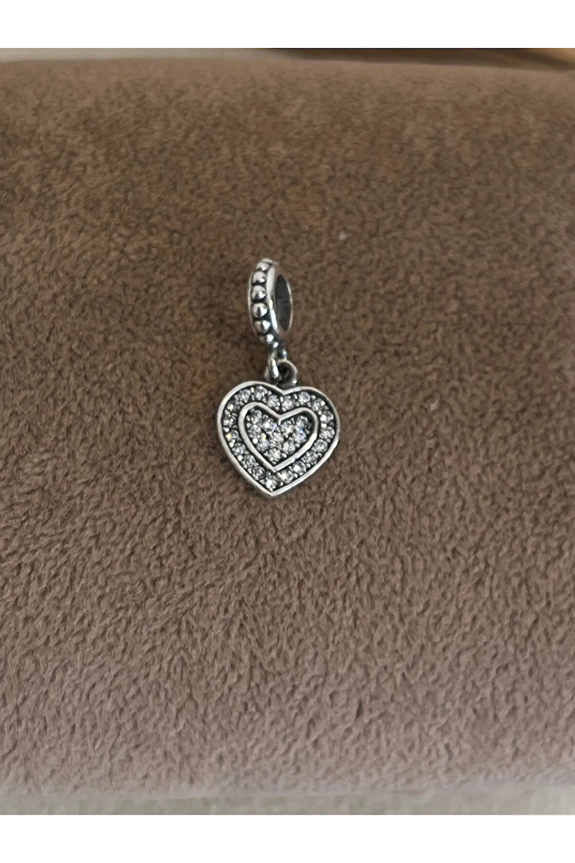 925 Ayar Gümüş Charm Sallantılı Kalp Modeli Zirkon Taşlı Charm