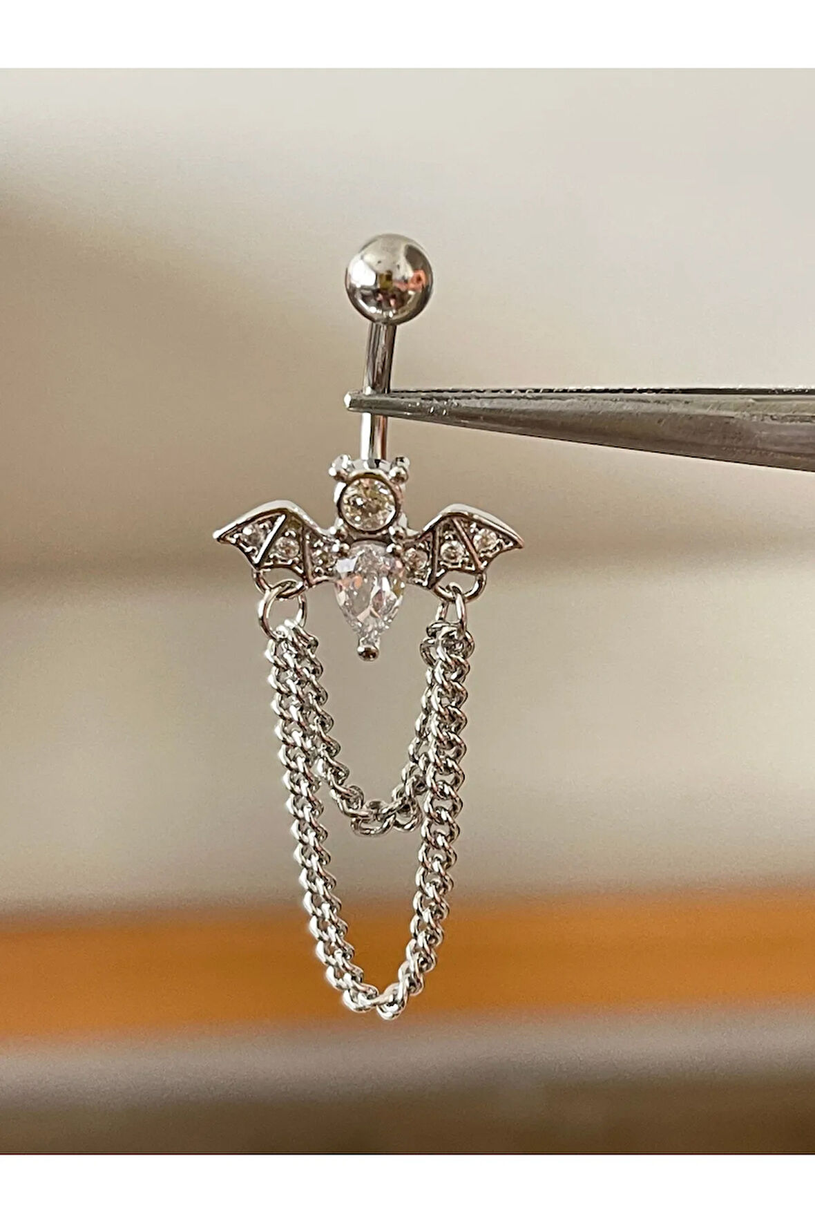 316 L Cerrahi Çelik Yarasa Modeli Zirkon Taşlı Göbek Piercingi