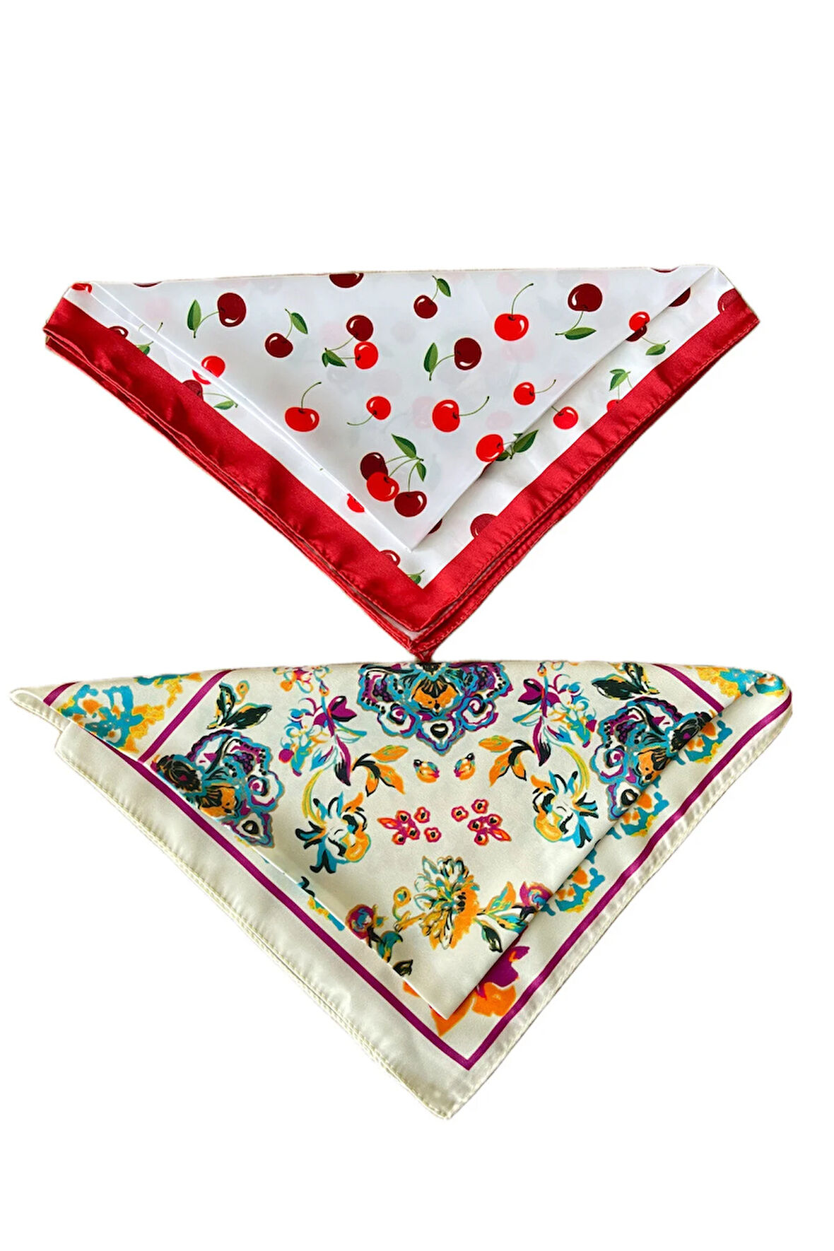2 Li Saten Bandana Seti Saten Fular Saten Çanta Aksesuarı Özel Desen Bandana 45X50 Cm