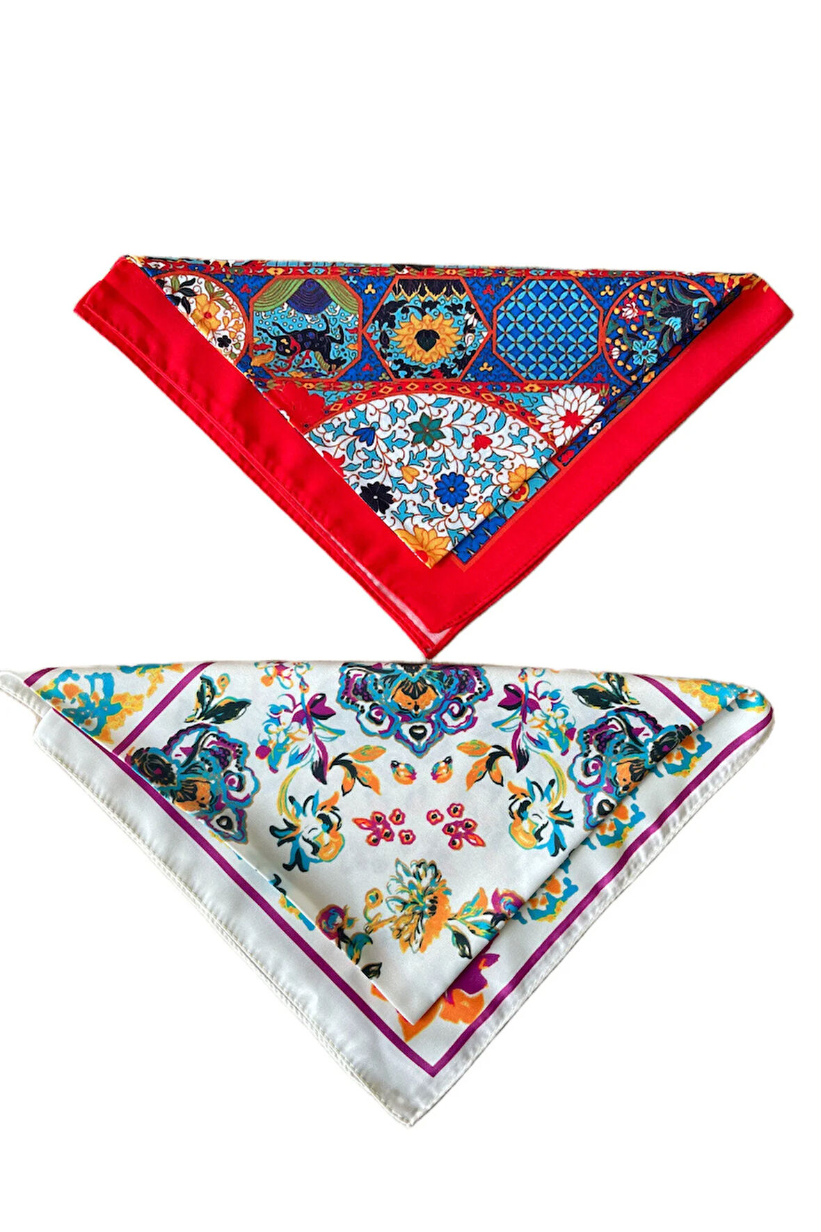2 Li Saten Bandana Seti Saten Fular Saten Çanta Aksesuarı Özel Desen Bandana 45X50 Cm