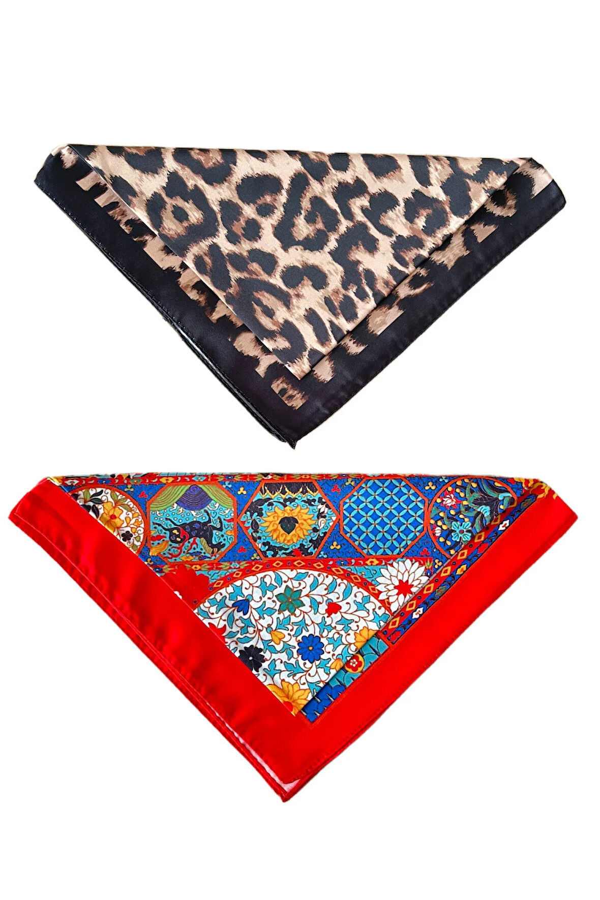 2 Li Saten Bandana Seti Saten Fular Saten Çanta Aksesuarı Özel Desen Bandana 45X50 Cm