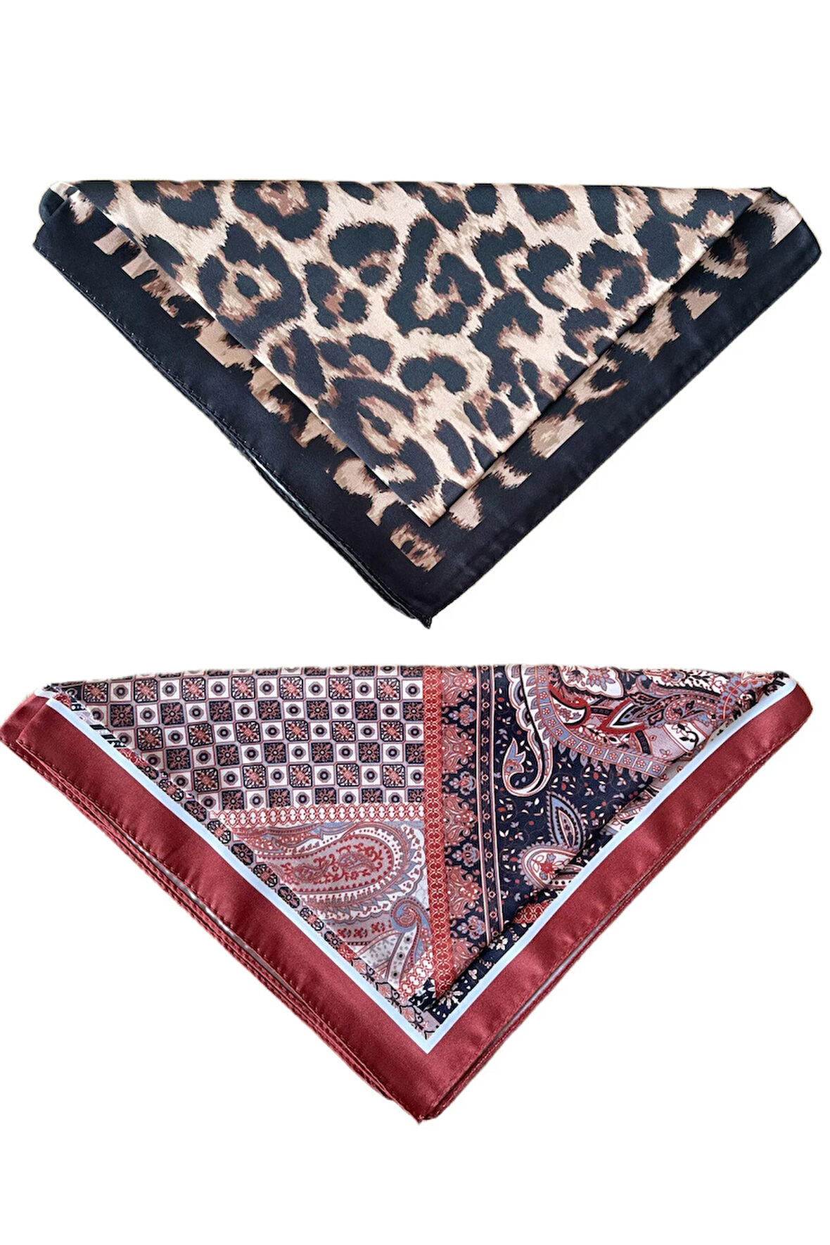 2 Li Saten Bandana Seti Saten Fular Saten Çanta Aksesuarı Özel Desen Bandana 45X50 Cm