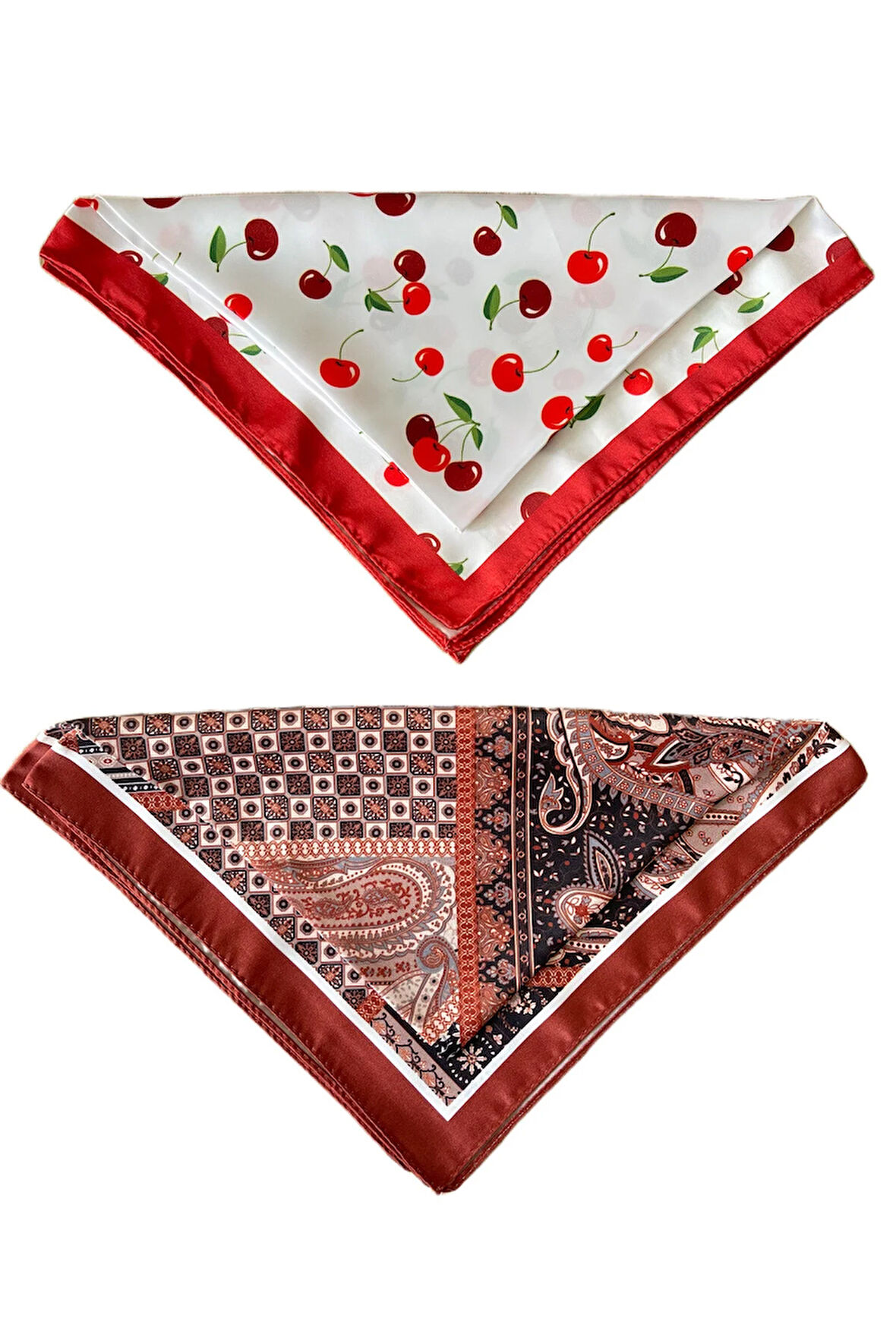 2 Li Saten Bandana Seti Saten Fular Saten Çanta Aksesuarı Özel Desen Bandana 45X50 Cm