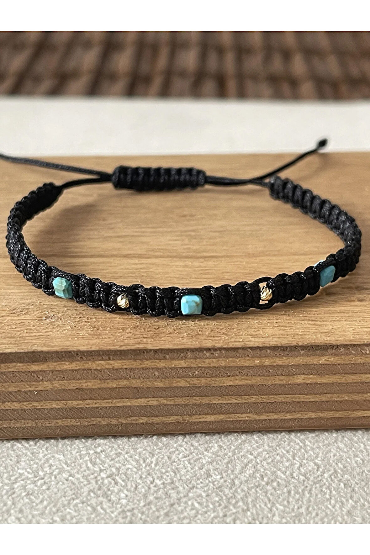 14 Ayar Altın Dorikalı Makrome Örgü Bileklik Firuze Taşlı Altın Zarif Altın Bileklik