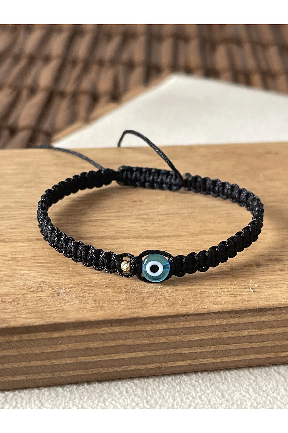 14 Ayar Altın Dorikalı Nazar Boncuklu Makrome Örgü Altın Şans Bilekliği