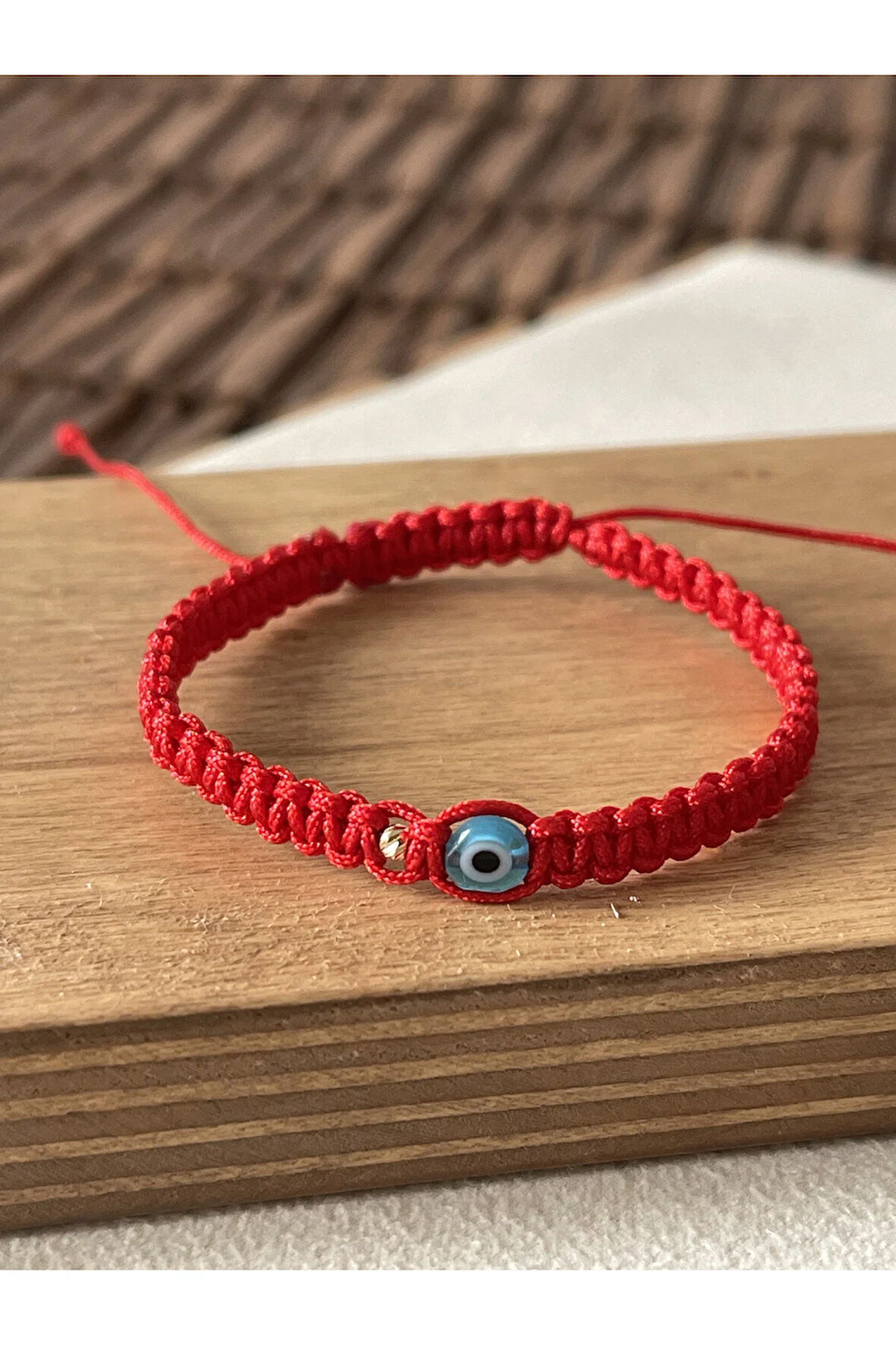 14 Ayar Altın Dorikalı Nazar Boncuklu Makrome Örgü Altın Şans Bilekliği