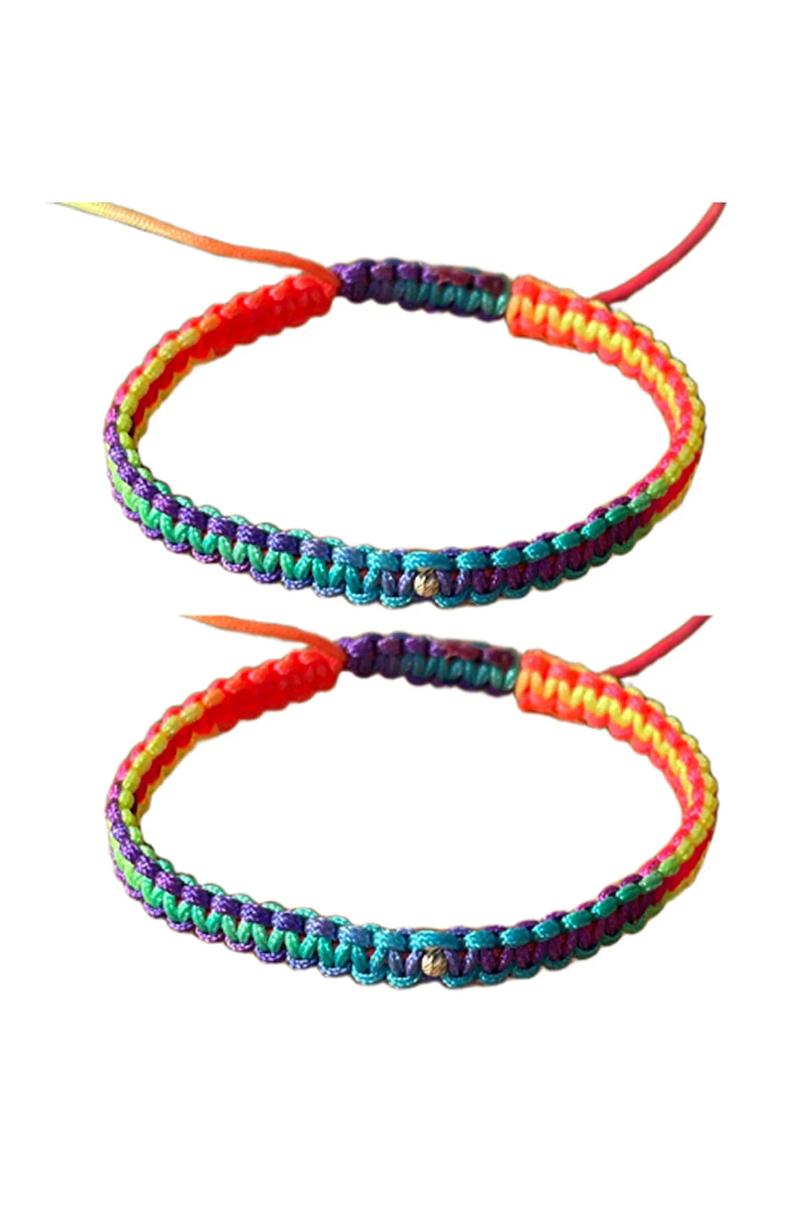 14 Ayar Altın Dorikalı Makrome Örgü Bileklik Çift Bilekliği Ebruli Altın Şans Bilekliği (2 Adet)